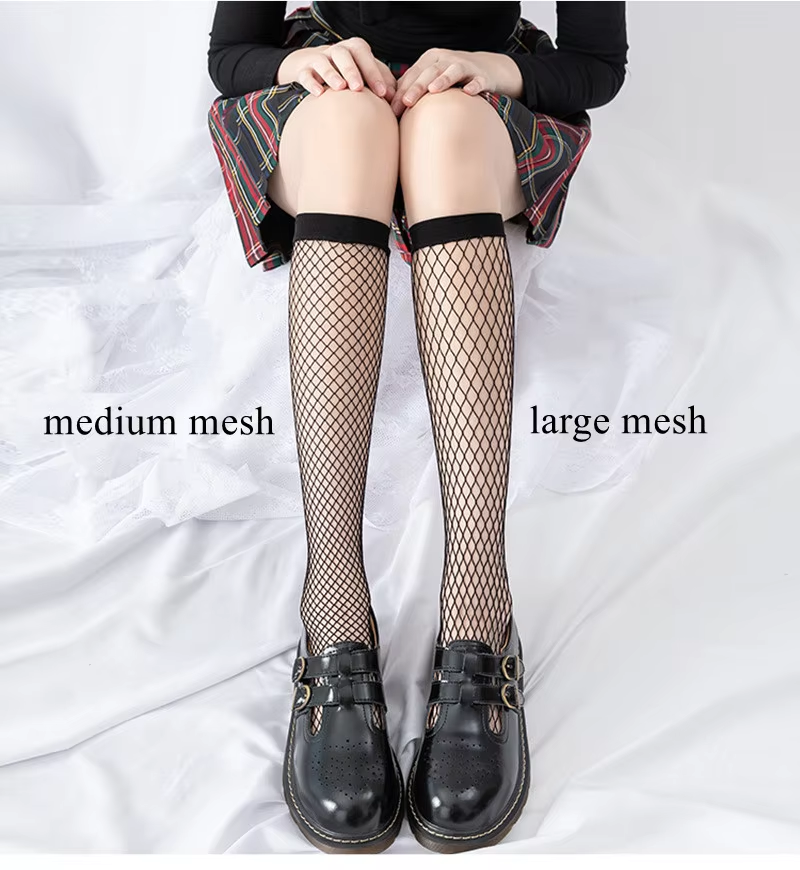 Solid Color Black White Long Socks Stockings Women Hollow Out Mesh Fishnet Stockings JK Lolita Sweet Girls Knee Socks Stockings