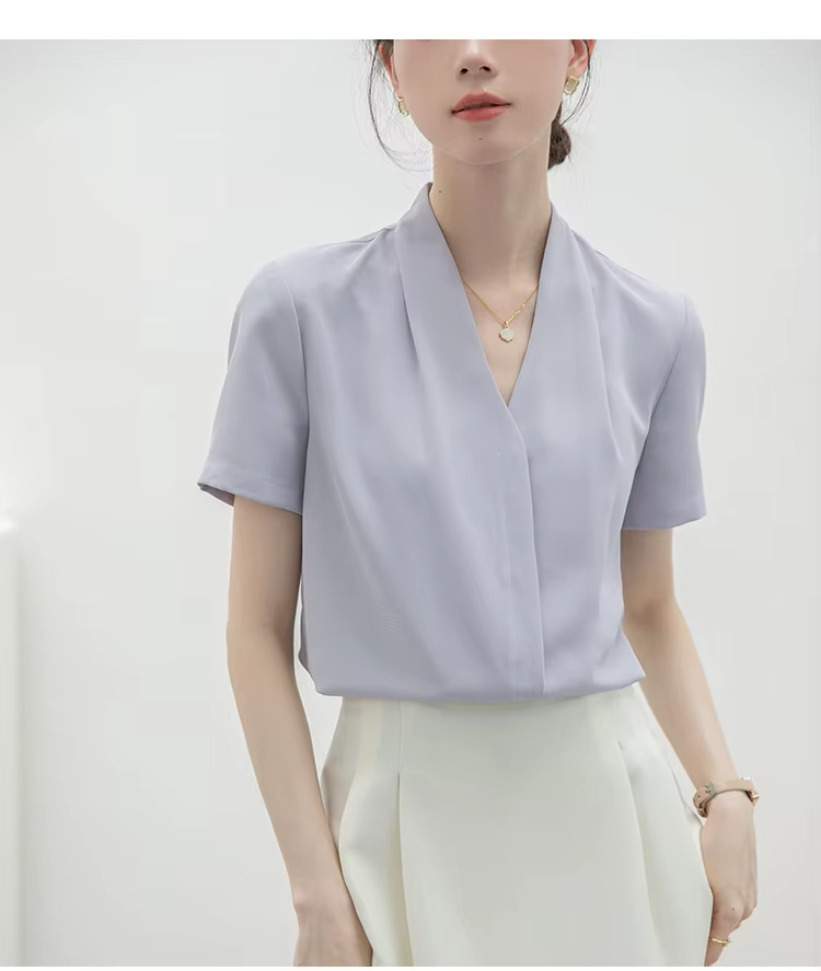 2025 Fashion Summer Short Sleeve V-Neck Women Blouse White Blouse Shirt Women Tops Blouses Shirts Blusas Para Mujer Camisas XL86