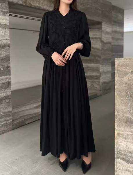 TWOTWINSTYLE Solid Spliced Button Loose Casual Dresses For Women O Neck Long Sleeve High Waist Temperament Dress Female Fashion