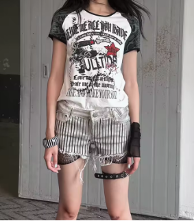 Karrcat Grunge Aesthetics Denim Shorts Japanese Y2k Low Rise Jean Shorts Harajuku 2000s Style Micro Shorts Trashy American Retro