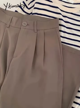 Yitimoky Black Suit Pants Women Casual High Waist Korean Fashion Office Elegant Straight Spring Summer Fall Winter Trousers