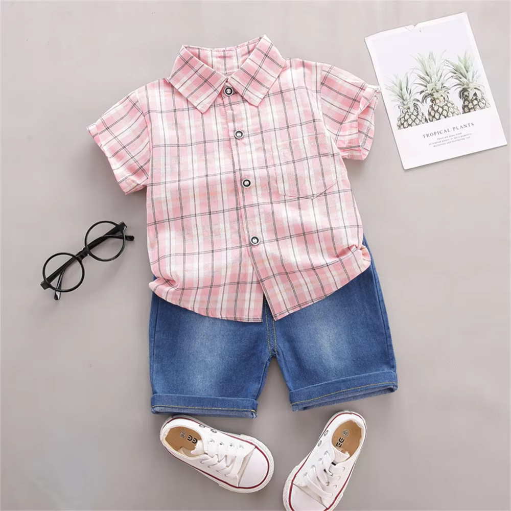 Summer Baby Boys Clothes Sets Casual Plaid Shirt Shorts 2Pcs Infant Outfits Toddler Boy Clothes 1st Birthday Sets